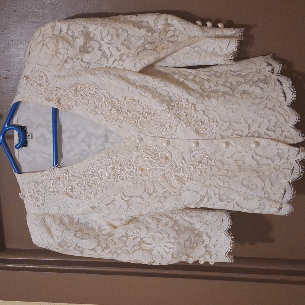 Vintage Cream Embroidered Beaded Whimsygoth Crop Top, Sz 2, NWOT - Picture 6 of 16